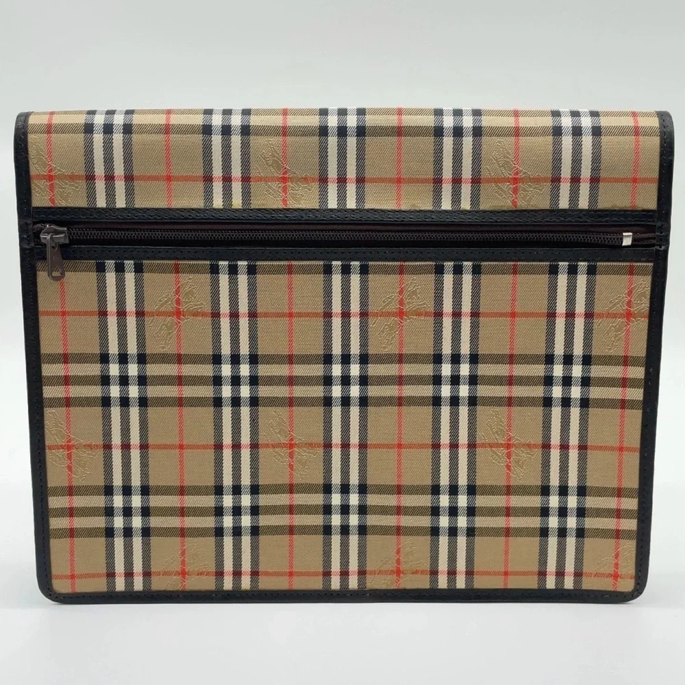 Auth Burberry Nova Check Shadow Horse Canvas Beige Clutch bag